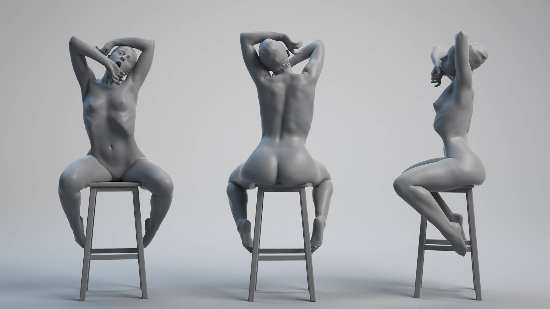 Woman posing erotically in 3d model scan
